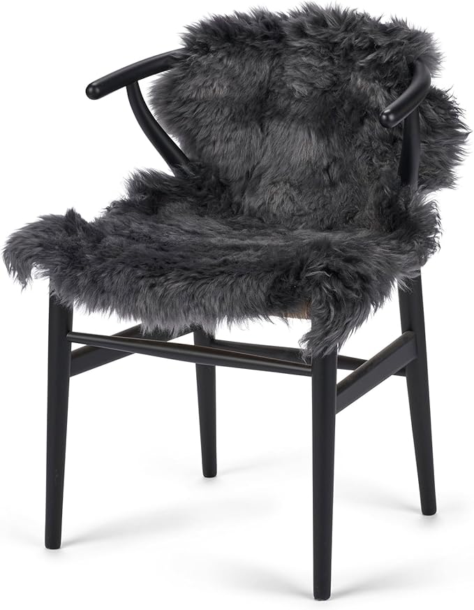 Sheepskin Long Hair 2x3 ft | Bedside Rugs for bedrooms, Sofa, Chair or The Dining Table | Each Sheepskin Rug is Unique and Created by Nature | Small Fluffy Rug in Color Dark Grey