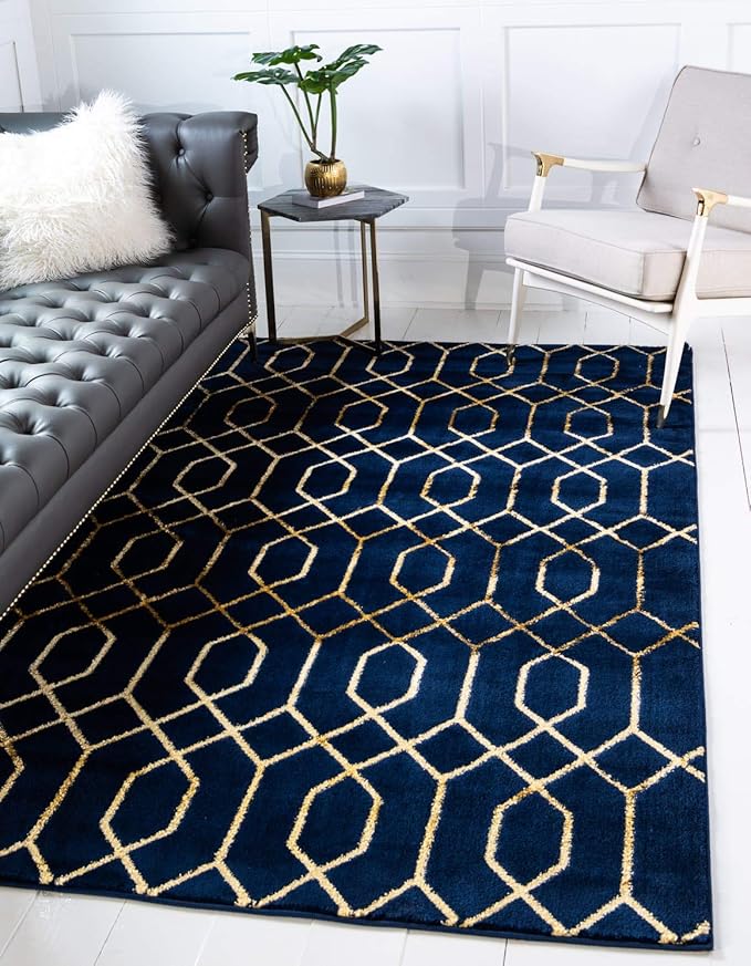 Unique Loom Marilyn Monroe Glam Collection Area Rug - Trellis (5' 1' x 8' Rectangle, Navy Blue Gold/ Gold)