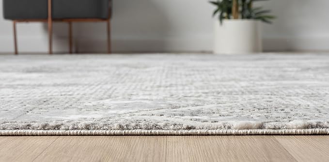 Adel Modern Area Rug for Living Room, 4x6 Rustic Distressed Abstract Gray Rug, Medium Pile Stain Resistant Carpet for Bedroom, Dining Room or Kitchen (4' x 6', Gray)
