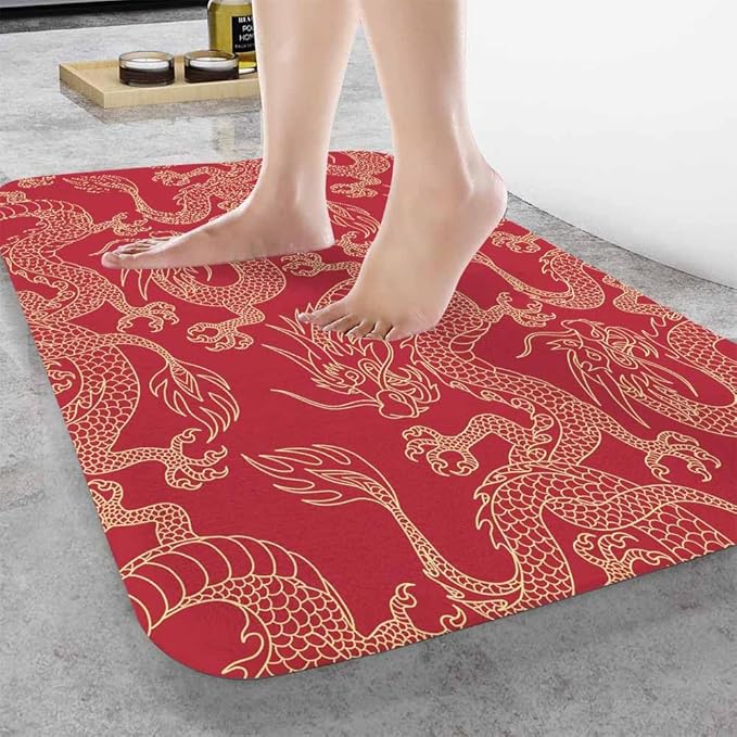 Dragon Bath Rugs Microfiber Bathroom Mat Soft Plush Shaggy Shower Mat for Bathroom Fluffy Comfortable Water Absorbent Carpet Non-Slip Machine Washable 20"X30"