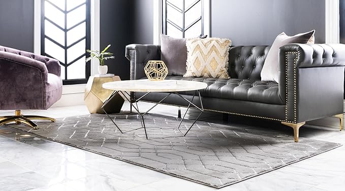 Unique Loom Glam Collection Area Rug - Trellis (10' x 13' Rectangle, Gray Silver/ Silver)