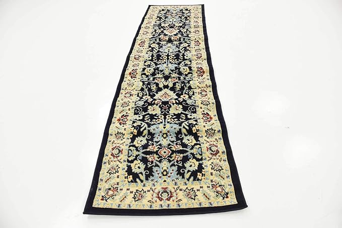 Unique Loom Sialk Hill Collection Area Rug - Washington (2' 7" x 10' Runner Navy Blue/Cream)