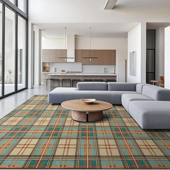 Area Rug Non Slip Machine Washable Ultra Soft Living Room/Bedroom/Kitchen/Outdoor/Classroom Plaid, 8'×10'