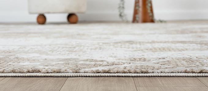 Adel Modern Area Rug for Living Room, 4x6 Rustic Distressed Abstract Beige Neutral Rug, Medium Pile Stain Resistant Carpet for Bedroom, Dining Room or Kitchen (4' x 6', Beige)