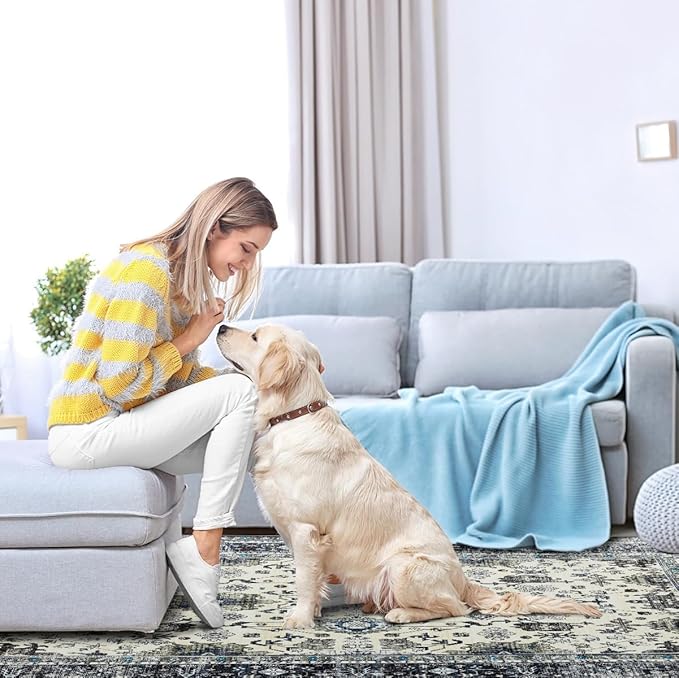 Area Rug Non Slip Machine Washable Ultra Soft Living Room/Bedroom/Kitchen/Outdoor/Classroom White Gray, 4'×6'