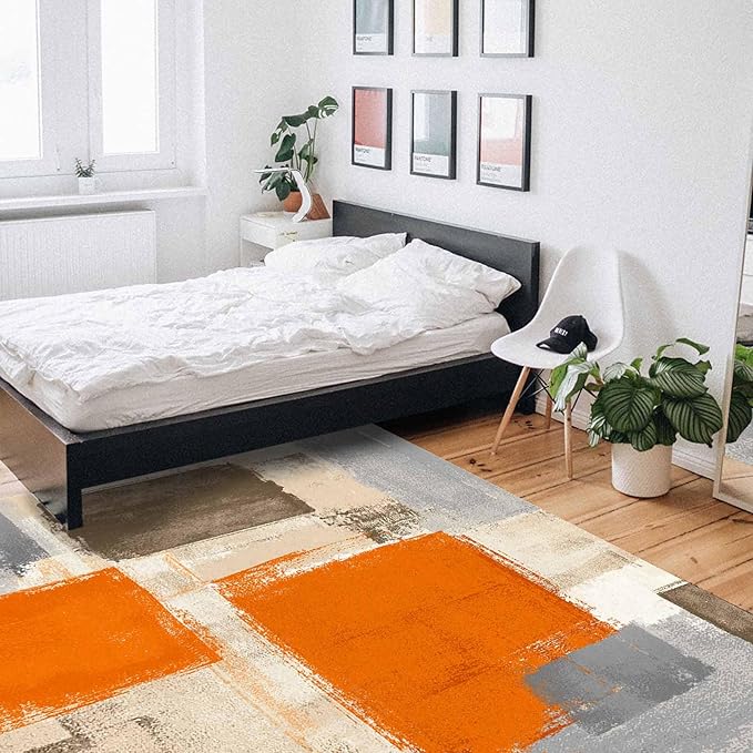 Orange Rectangular Area Rugs for Living Room Bedroom 4 x 6 ft Abstract Paint Texture Modern Art Non-Shedding Soft Low Pile Rug Non Slip Washable Rug for Nursery Entryway Playroom