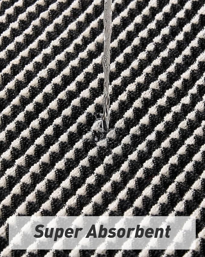 AMOAMI Upgraded Waffle Runner Rug Super Absorbent Non Slip Bath Mats for Bathroom Machine Washable Bathroom Runner Rug with Tassels, Ideal for Hallway Bedroom Laundry Room, 2' x 4', Black & Cream