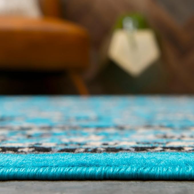 Rugs.com Yasmin Collection Rug – 10' x 13' Turquoise Medium Rug Perfect for Living Rooms, Large Dining Rooms, Open Floorplans