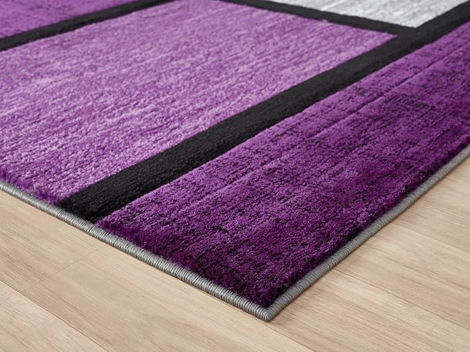 Geometric Area Rug - Decorative Home & Office Rug - Indoor Carpet for Living Room, Bedroom, Family or Dining Room - Non-Fading Polyester Material, Stain-Proof - Made in Turkey - Purple, 8 x 10