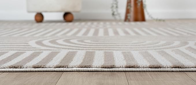 Annabel Modern Geometric Area Rug for Living Room, 6x9 Contemporary Arched Linear Beige Neutral Rug, Stain Resistant Non-Shedding Carpet for Bedroom, Dining Room or Kitchen (6' x 9', Beige)