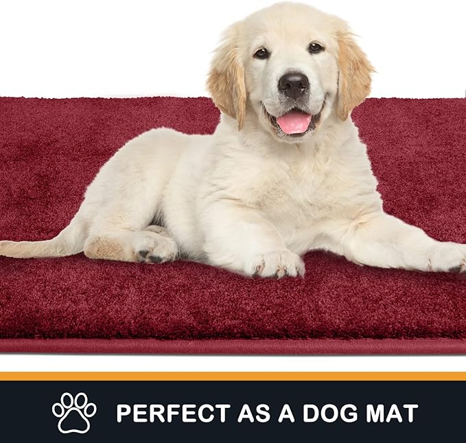 PURRUGS Dirt Trapping Door Mat 20" x 31.5", Non-Slip Machine Washable Entry Rug, Shoe Scraper, Dog Doormat, Super Absorbent Welcome Mat for Front & Back Door, Muddy Shoes & Paws, Burgundy Red