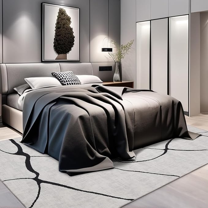 YIHOUSE Modern Washable 8'x10' Area Rug for Living Room Bedroom - Large Abstract Black and White Rug Non-Slip Ultra-Thin Home Decor,Warping,8x10ft