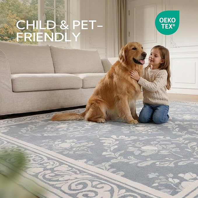 SOULFUL Medium Pile 4x6 Rugs for Living Room - Soft Underfoot Area Rug - Greige Boho Floral - Washable Non-Slip - Perfect for Bedroom Kids Room Under Dining Table Office