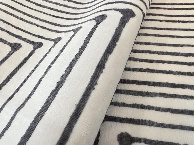 GLN Rugs Contemporary Collection - Machine Washable Area Rug, Contemporary Washable, Non Slip, Low Pile Chenille Rug, Living Room, Bedroom, Kitchen Rug (2'6" x 7' Black Beige)