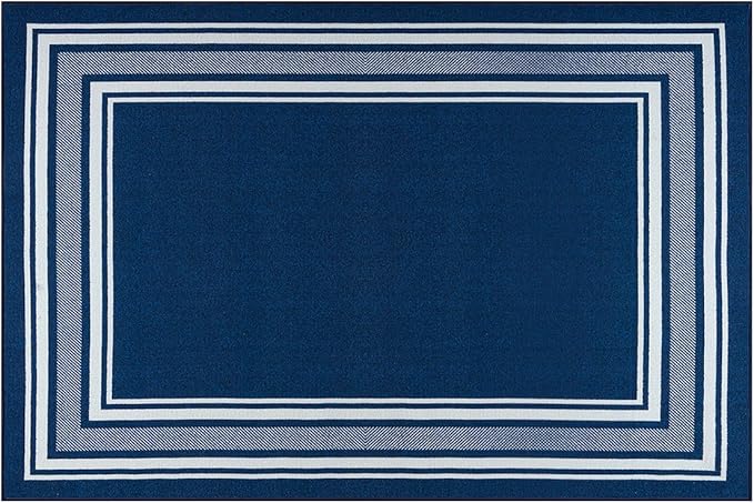 Beverly Rug Non Slip Area Rugs 2x3 Modern Bordered Non Skid Rubber Backing Soft Entryway Rug for Living Dining Room Easy to Clean Non Shedding Kitchen Bedroom Indoor Carpet 2 x 3 Navy