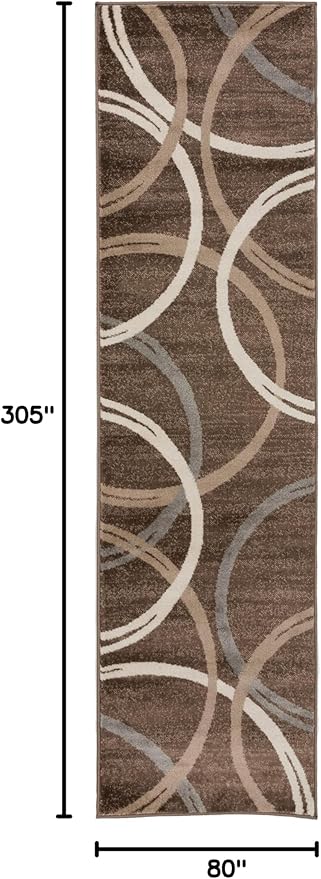 Rugshop Modern Wavy Circles Design Runner Rug, Non-Shedding Carpet for Hallway, Entryway, or Kitchen, Brown, 2'7" x 10'