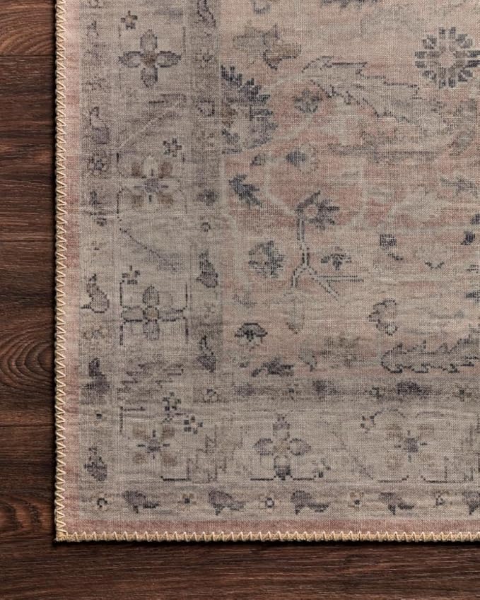 Loloi Hathaway Collection HTH-06 Blush/Multi 3'-6" x 5'-6", .25" Thick Accent Rug, Soft, Durable, Printed, Modern, Low Pile, Non-Shedding, Easy Clean, Living Room Rug
