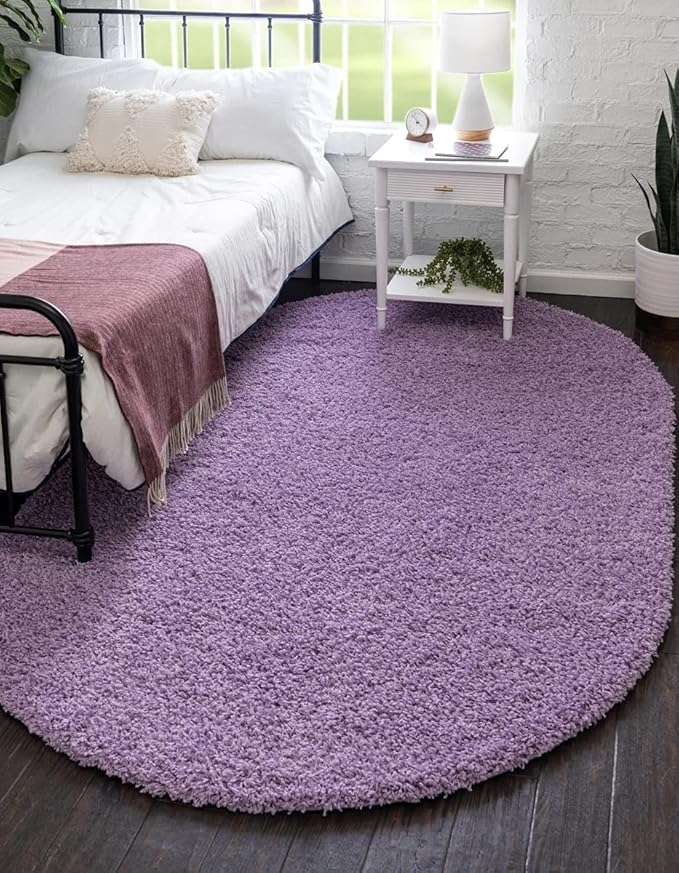 Unique Loom Solid Shag Collection Area Rug (8' x 10' Oval, Lilac)