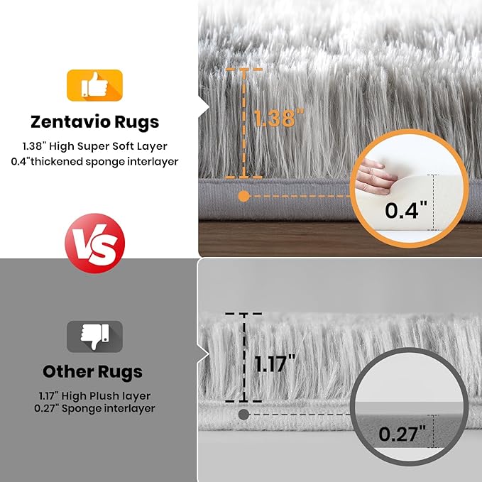 Zentavio Runner Rugs for Hallway 2x6 Shag Soft Bedroom Bedside Rugs Non Slip Fluffy Carpet for Kids Girls Boys Home Decor Aesthetic Dorm Nursery Tie-Dyed Grey White
