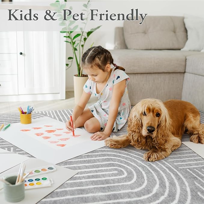 Lahome Abstract Area Rug 5x7,Soft Washable Rugs for Living Room Ultra-Thin Non Slip Gray Rugs for Bedroom, Throw Rug Carpet for Dining Room Office Playroom(5'x7',Gray)