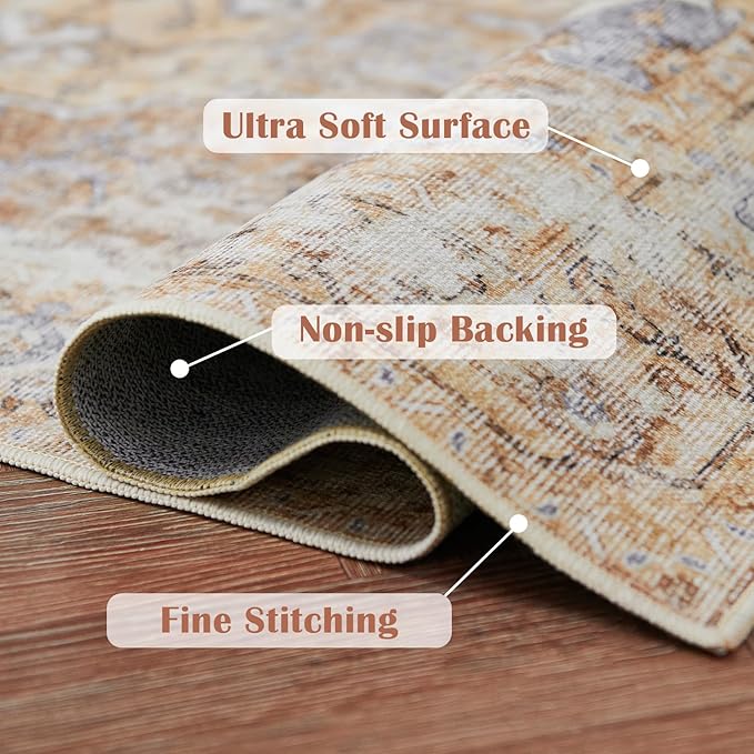 jinchan Kelda Runner Rug 2x8-2pcs Hallway Rug Kitchen Washable Runner Vintage Mat Retro Lightweight Non-Slip Floor Cover Distressed Thin Carpet for Entryway Bathroom Bedroom Laundry Room Brick Red