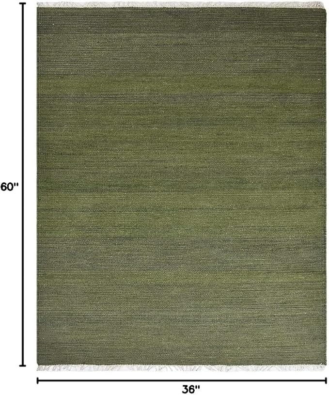 Rugsotic Carpets Hand Woven Flat Weave Kilim Wool 3'x5' Area Rug Solid Olive D00111