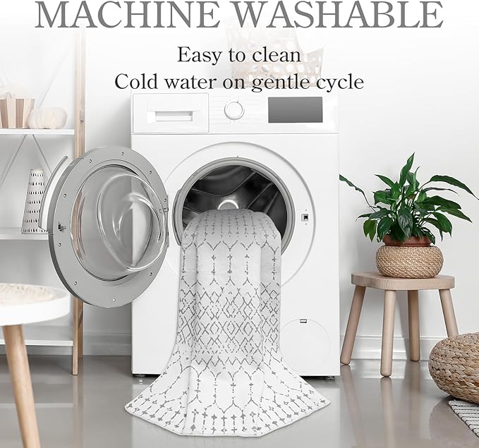 Lahome Moroccan Small Runner Rug - 2x5 Rug Runner Non-Slip Washable Laundry Room Rugs Throw Lightweight Hallway Carpet Indoor, Geometric Print Mat for Bedroom Kitchen (White, 2'x5')