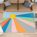 Boho Sun Area Rugs 5x6ft, Abstraction Deco Rugs for Kids Bedroom, Minimalist Sunburst Office Rug Low Pile are Not Stumbling Foot for Living Room End Table Nursery