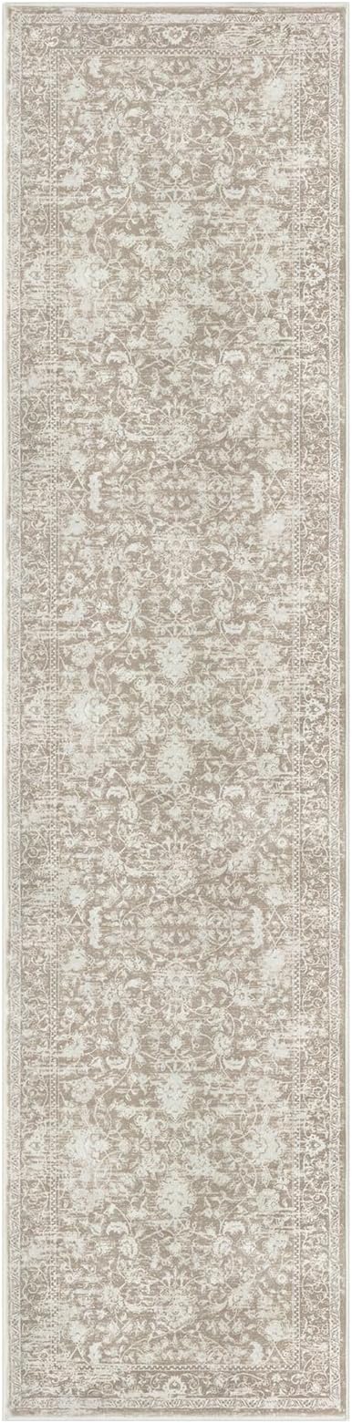 KILOCOCO Hallway Runner 2x8 Rug Runner Printed Vintage Floral Washable Kitchen Runners Non-Slip Rubber Backed Runners for Hallways Laundry Room Distressed Boho Rugs for Entryway Bedroom, Beige