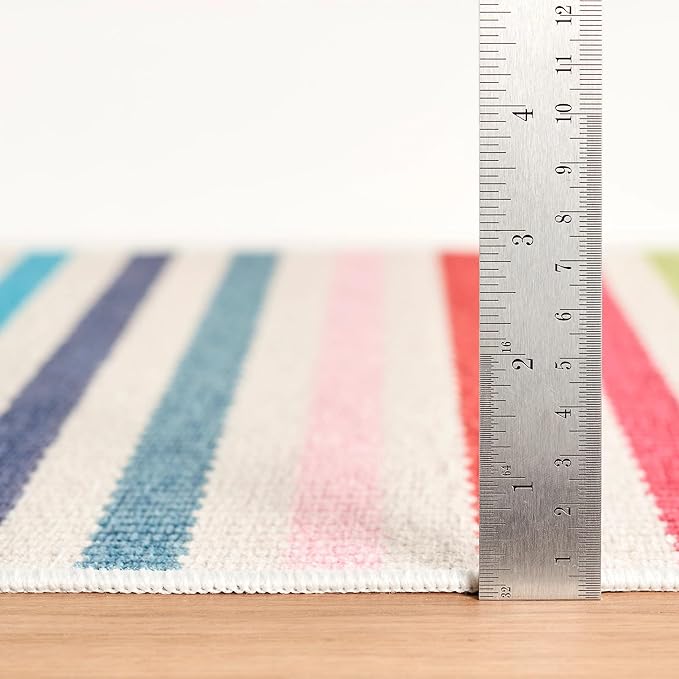 Dash & Albert Rainbow Stripe Multi Machine Washable Rug, 7.5 X 9.5 Feet, Multicolored Stripe Pattern