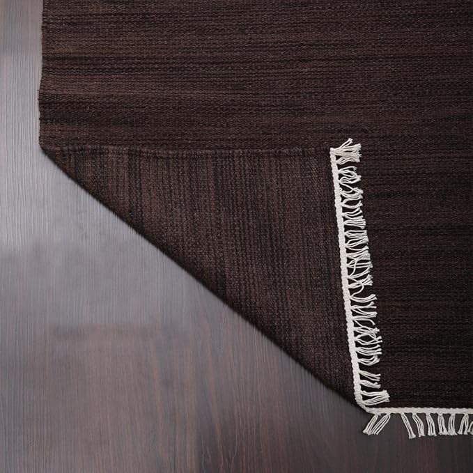 Rugsotic Carpets Hand Woven Flat Weave Kilim Wool ECO-Friendly Area Rugs - 6'x6', Square Shape, Dark Brown Color, Solid Plain Design, Low Pile Handmade Rugs for Living Room, Bed Room (D00111)