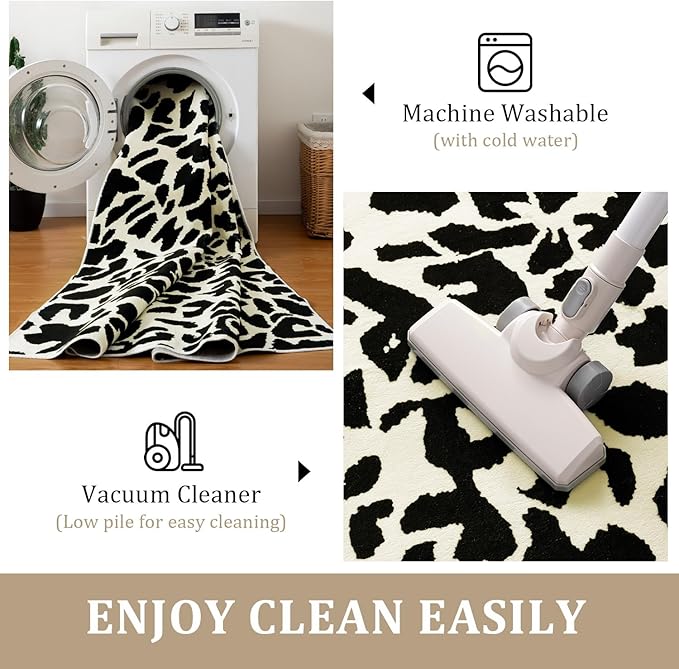 YIHOUSE Leopard Rug for Living Room, Black and White Cute Cheetah Print Rug Modern Washable Animal Printed Rugs for Bedroom, Girls Boys Dorm Room Nursery Room, Playroom, 6x9