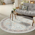 GLN Rugs Traditional Collection - Machine Washable Area Rug, Traditional Washable, Non Slip, Low Pile Chenille Rug, Living Room, Bedroom, Kitchen Rug (5'3" Round Light Blue)