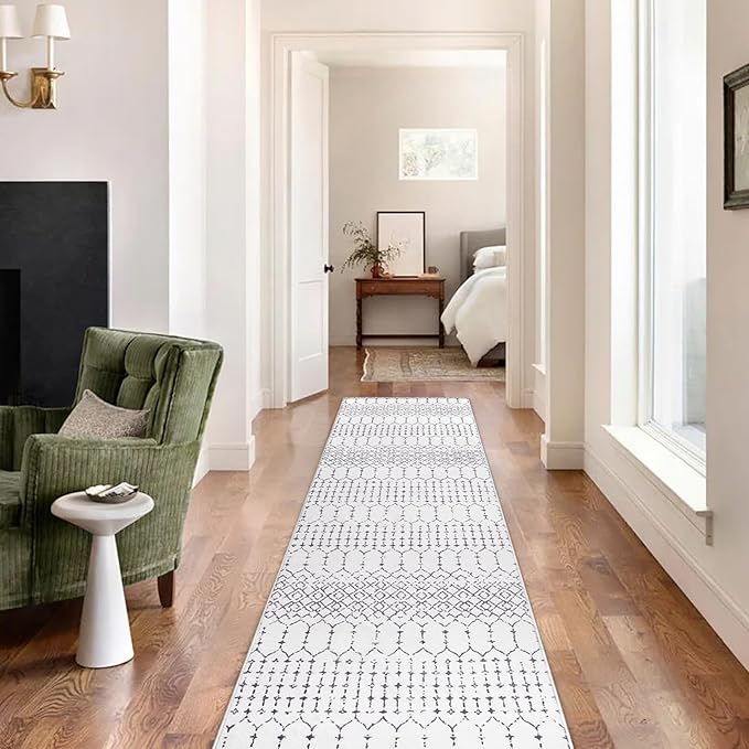 Lahome Moroccan Washable Runner Rug 2x6, Stain Resistant Non-Slip Kitchen Rug Runner, Ultra-Thin Geometric Print Distressed Floor Carpet for Hallways Entryway Laundry Bedroom