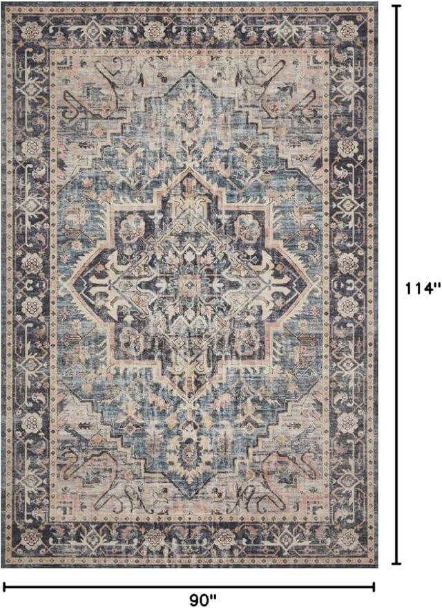 Loloi Hathaway Collection HTH-01 Navy/Multi 7'-6" x 9'-6", .25" Thick Area Rug, Soft, Durable, Printed, Modern, Low Pile, Non-Shedding, Easy Clean, Living Room Rug