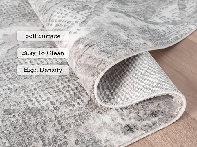 Adel Modern Runner Rug for Kitchen, 2x7 Rustic Distressed Abstract Gray Runner, Medium Pile Stain Resistant Carpet for Bedroom, Hallway or Entryway (2' x 7, Gray)