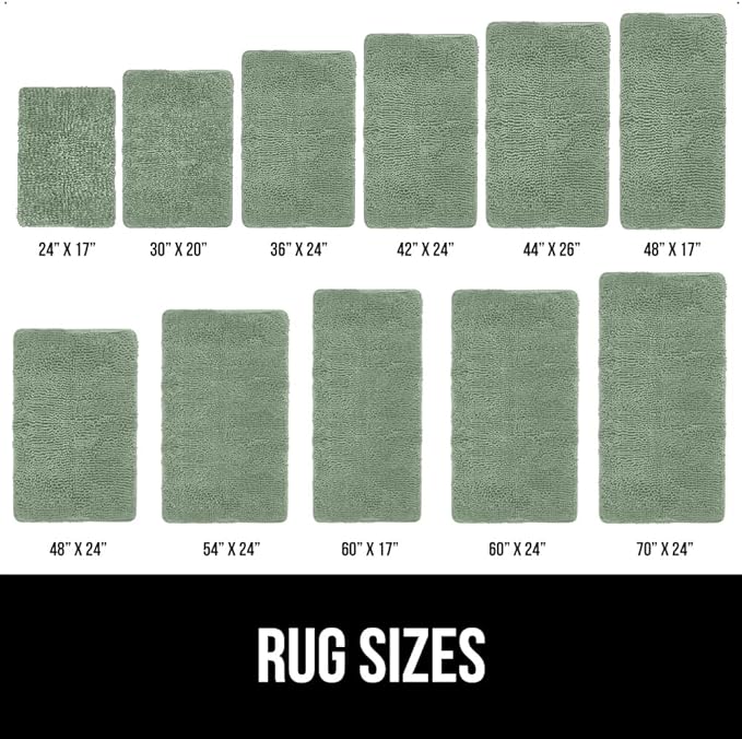 GORILLA GRIP Bath Rug Mat 60x24, Soft Absorbent Chenille, Quick Dry Microfiber Mats, Rubber Backing Washable Shower Floor Rugs, Bathmat Runner, US Designed Bathroom Home Decor Accessories Sage Green