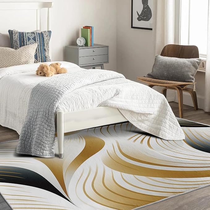 Elegant Wave Design Rug, 5x8 Rug, Abstract Rugs for Living Room Bedroom, Modern Large Area Rug, Washable Rug Non Slip Soft Indoor Carpet, Elegant Wave Design Home & Room Decor