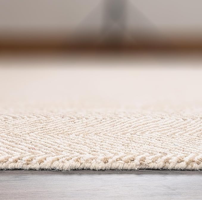 Modern Herringbone Chevron Collection Handcrafted Wool Area Rug - Durable, Zigzag Pattern, for High Traffic, Contemporary Design for Living Room, Bedroom, Dining Room Decor (Sand Beige, 2.6' x 12')