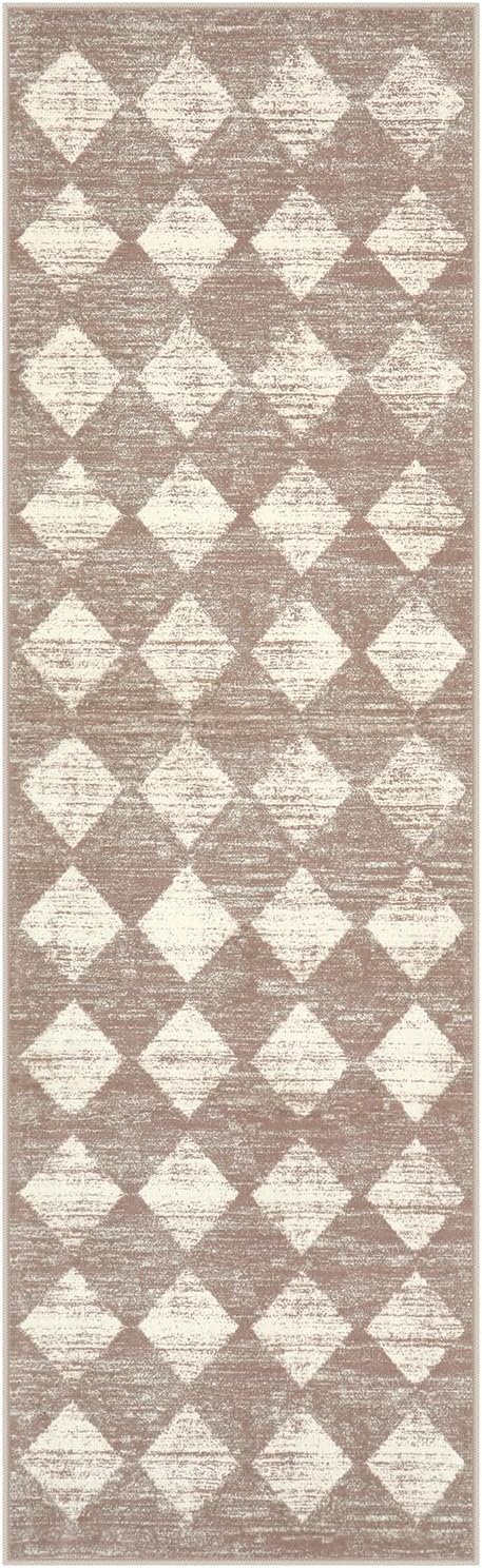 Lahome Trellis 2x7 Washable Kitchen Bathroom Runner Rug, Non Skid Runners for Hallways with Rubber Backing, Moroccan Entryway Carpet Runner for Laundry Room Foyer Bedside, Beige