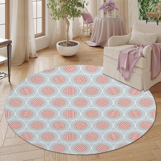Circle Geometric Print Round Rug Vintage Blue Pink Area Rug Washable 5ft Circle Rugs for Living Room Bedroom Non Slip, Soft Indoor Floor Carpet for Kitchen Entryway Family Room