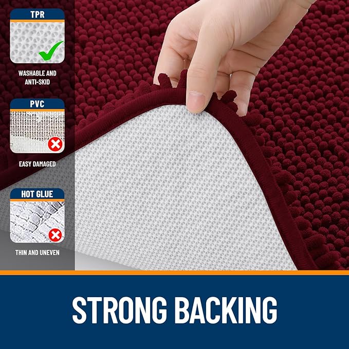 OLANLY Bathroom Rugs 47x24, Extra Soft Absorbent Chenille Bath Rugs, Rubber Backing Quick Dry, Machine Washable Bath Mats for Bathroom Floor, Tub and Shower, Home Decor Accessories, Burgundy
