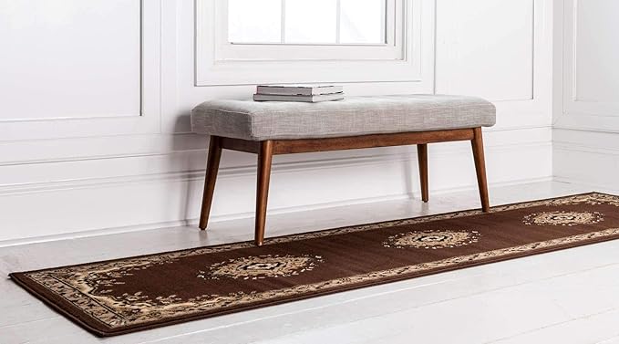 Unique Loom Reza Collection Traditional Persian Style Area Rug, 2 ft 2 in x 8 ft 2 in, Brown/Ivory