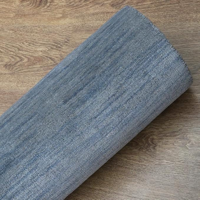 Hand Knotted Loom Wool ECO-Friendly Area Rugs - 6'x9', Rectangle, Light Blue Color, Solid Plain Design, High Pile Handmade Anti Skid Area Rugs for Living Room, Bed Room (L00111)