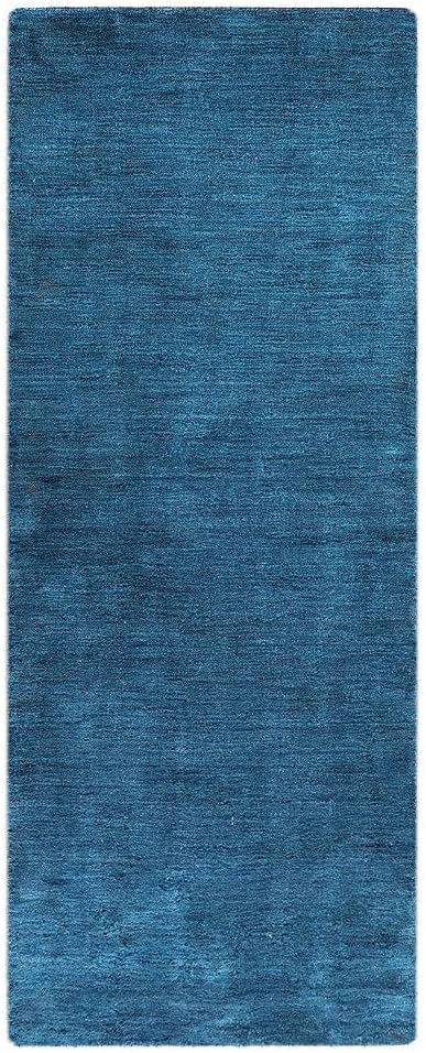 Hand Knotted Loom Wool ECO-Friendly Area Rugs - 2'6"x8', Runner, Blue Color, Solid Plain Design, High Pile Thick Handmade Anti Skid Area Rugs for Living Room, Bed Room (L00111)