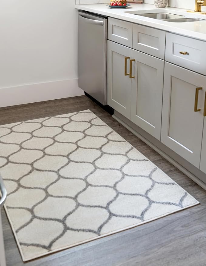 Rugs.com Lattice Frieze Collection Rug – 9' x 12' Ivory Medium Rug Perfect for Living Rooms, Large Dining Rooms, Open Floorplans