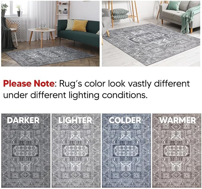 Keen Home Design 9x12 Rug - Machine Washable Area Rug with Non-Slip Backing, Ideal for Living Room, Dining Room, Bedroom - Vintage, Easy Clean, Durable, Low Pile - (9' x 12')