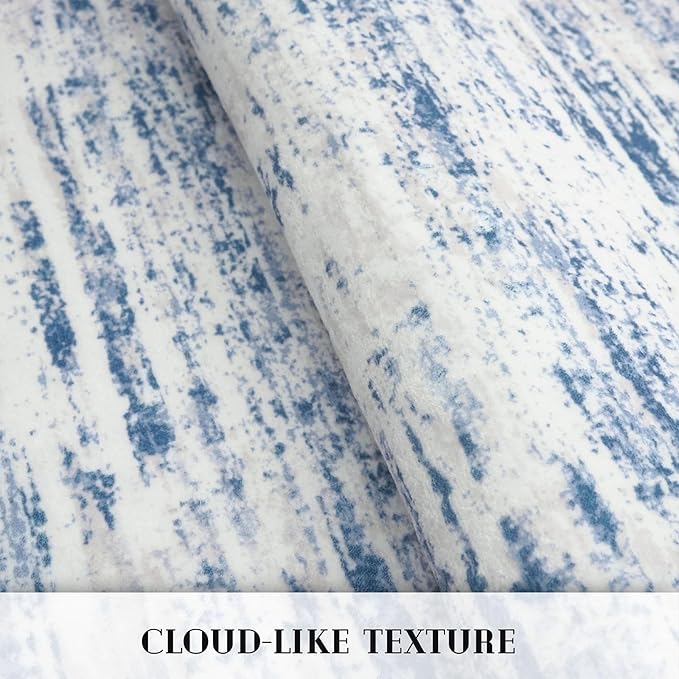 Modern Abstract Hallway Runner Rug, Blue White Washable Kitchen Runner Non-Slip Soft 2x8 Runner Rug Thin Print Faux Wool Carpet for Entryway Bedroom Laundry Room Indoor Home Decor