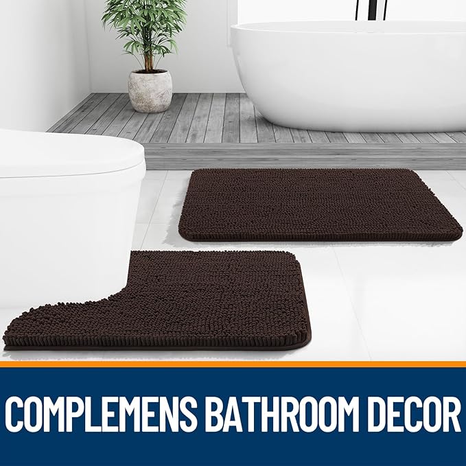 OLANLY Bathroom Rugs 40x24, Extra Soft Absorbent Chenille Bath Rugs, Rubber Backing Quick Dry, Machine Washable Bath Mats for Bathroom Floor, Tub and Shower, Home Decor Accessories, Brown