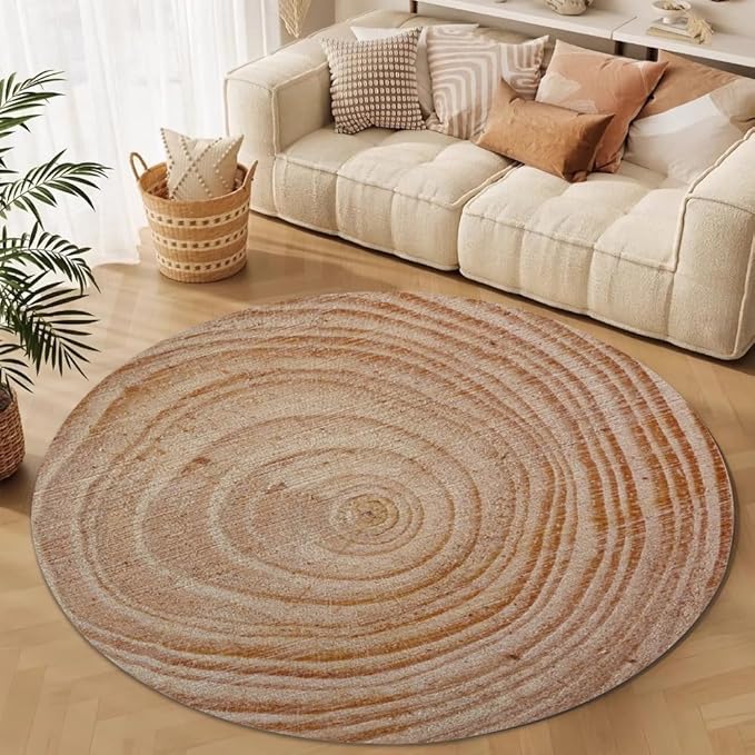 Tree Stump Growth Rings Washable Round Rugs Wood Color Texture Circle Rugs for Living Room Entryway Round Area Rug Soft Non Slip Nursery Carpet for Bedroom Dining Coffee Table 8ft